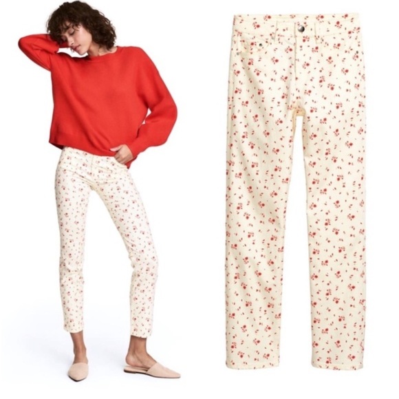 NWT, H&M,Creamy Beige & Floral
Straight-leg,Mid-Rise Pant w/Stretch,Size 12 - Picture 1 of 11